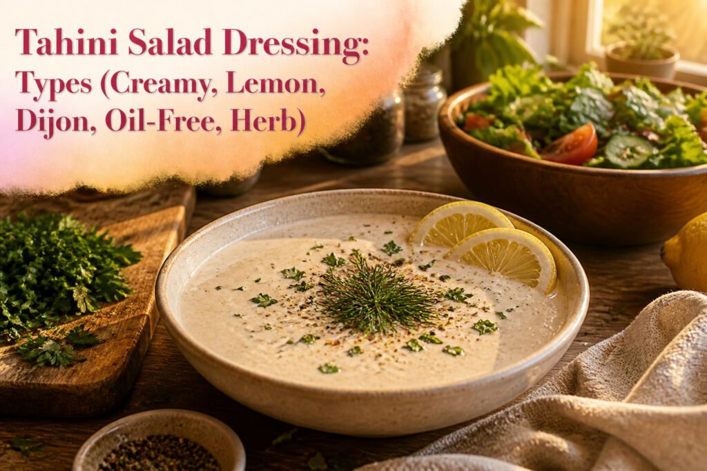 Several jars of tahini dressings on a countertop.